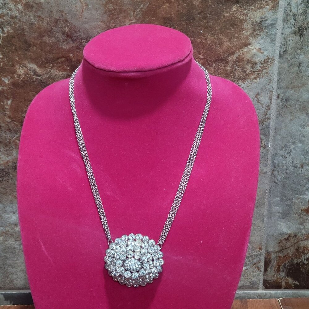 Silver Tone Crystal Cluster Pendant Statement Necklace